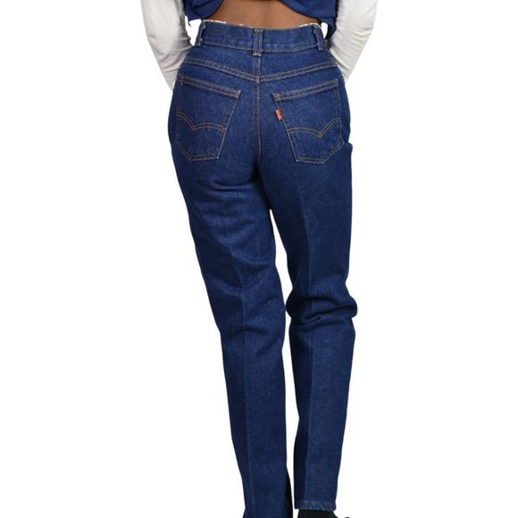 Vintage 554 Levis Jean High Rise Cotton Orange Tab 80s Dark Wash Straight USA 24 - Picture 3 of 14